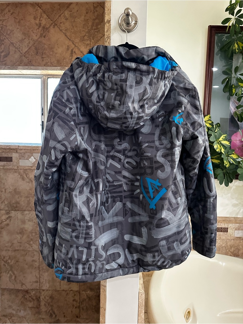 Quicksilver Logo Blue Black Gray Ski & Snowboard Jacket Coat Youth XL Size 16 - Picture 7 of 8